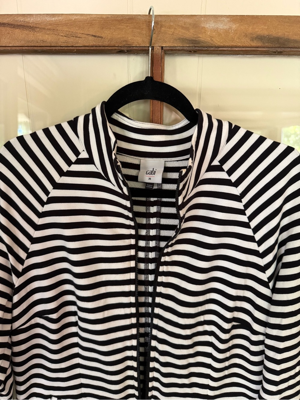 Cabi Byline Jacket #5851 Black White Striped Collar Zip Front Spring 21 - Medium - Picture 5 of 9